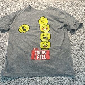 LEGO Gray Tee with Yellow Faces and Red Accent